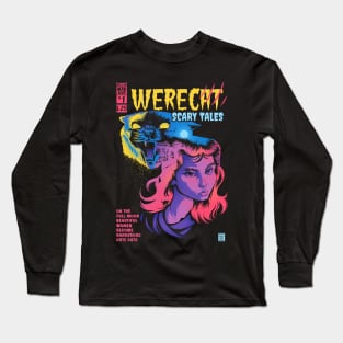 Werecat scary tales comic cover horror style Long Sleeve T-Shirt